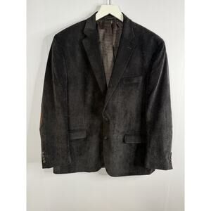 Chaps Mens Sport Coat Blazer 46R Corduroy Elbow Patch Charcoal Black Academia